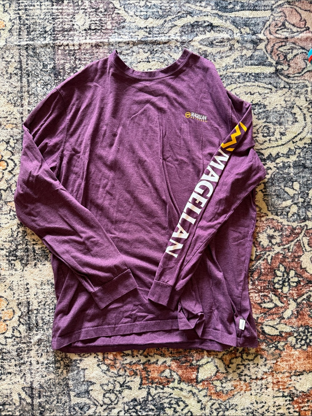 Magellan Outdoors Plum Long-Sleeve Tee with Yellow Sleeve Accent